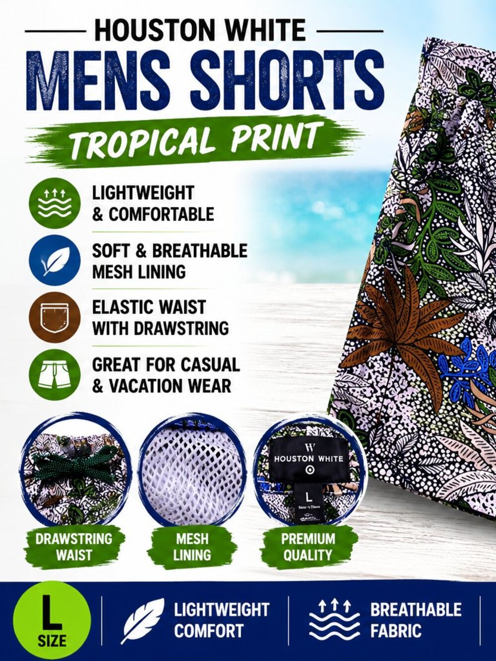 Houston White Target Men's Swim Trunks Tropical Print Shorts Size L NWT